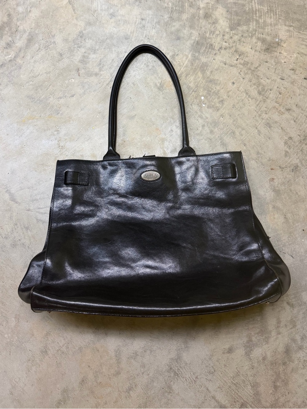 Furla Black Leather Tote with Top Handles